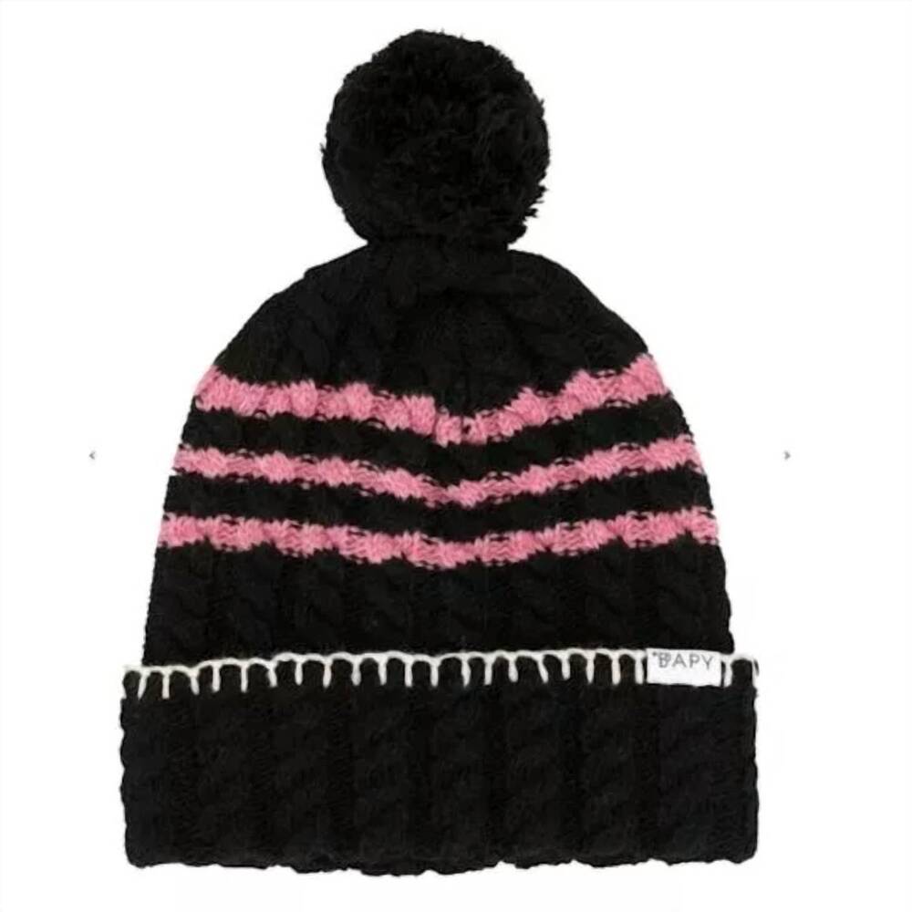 NEW BAPE women's cable-knit beanie in black & pink